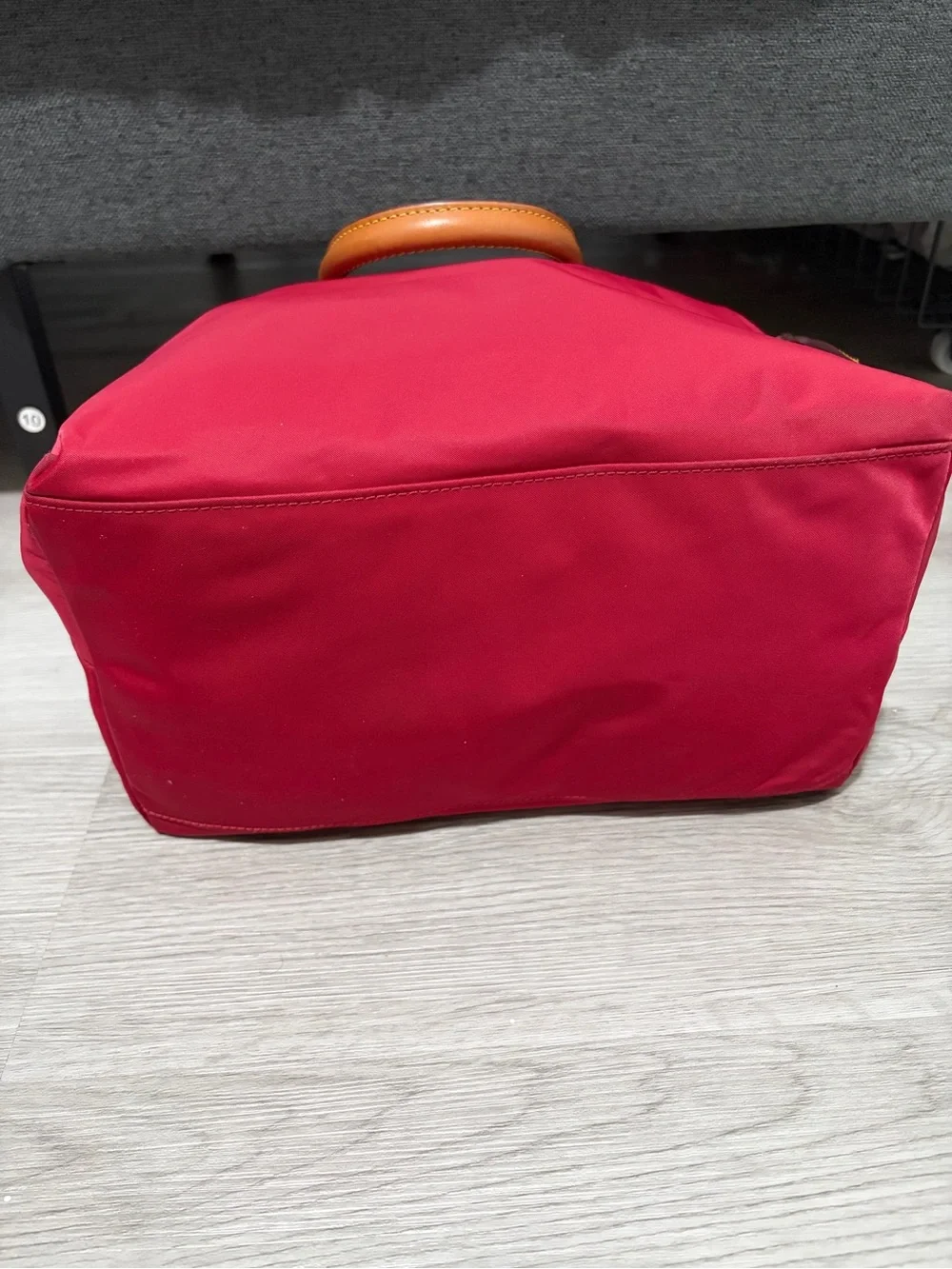 Dooney & Bourke Red Nylon Satchel with Tan Leather Trim and Gold Hardware